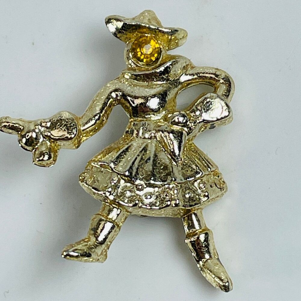 Vintage Cowgirl Western Figural Brooch Pin 1.25" Silver Tone Rhinestone Charm
